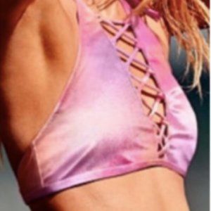 PINK Victoria Secret High-neck Front Lace Top